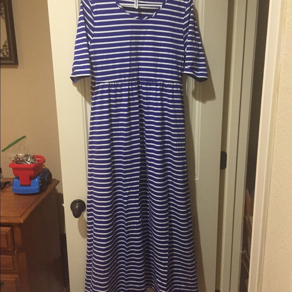 Blue and white striped dress